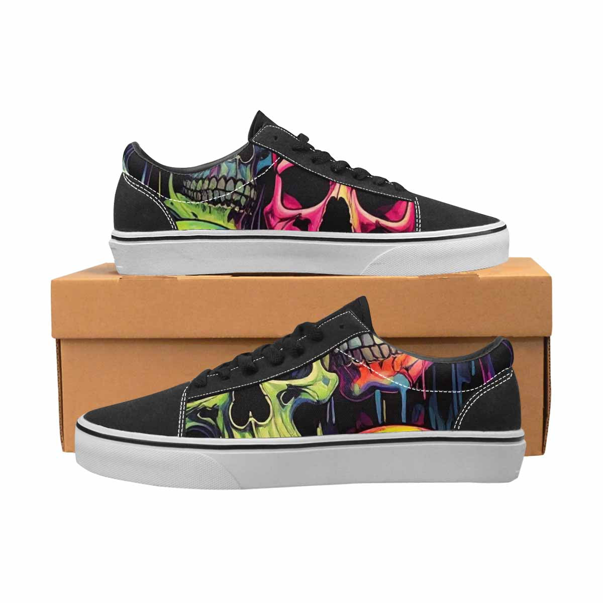 WOMEN'S 1000s Skulls Neon Camo Lace-Up Canvas Dark Academia Sneakers