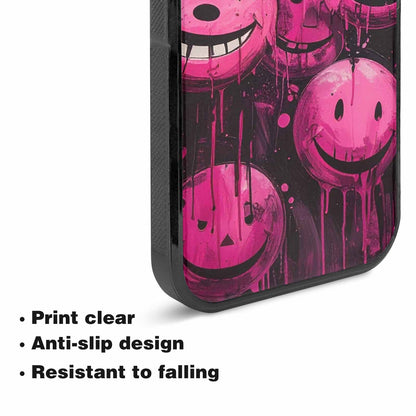 iPhone 15 Plus Case — Melting Moon Smiley Black Pink Ink, Unique Phone Case Design