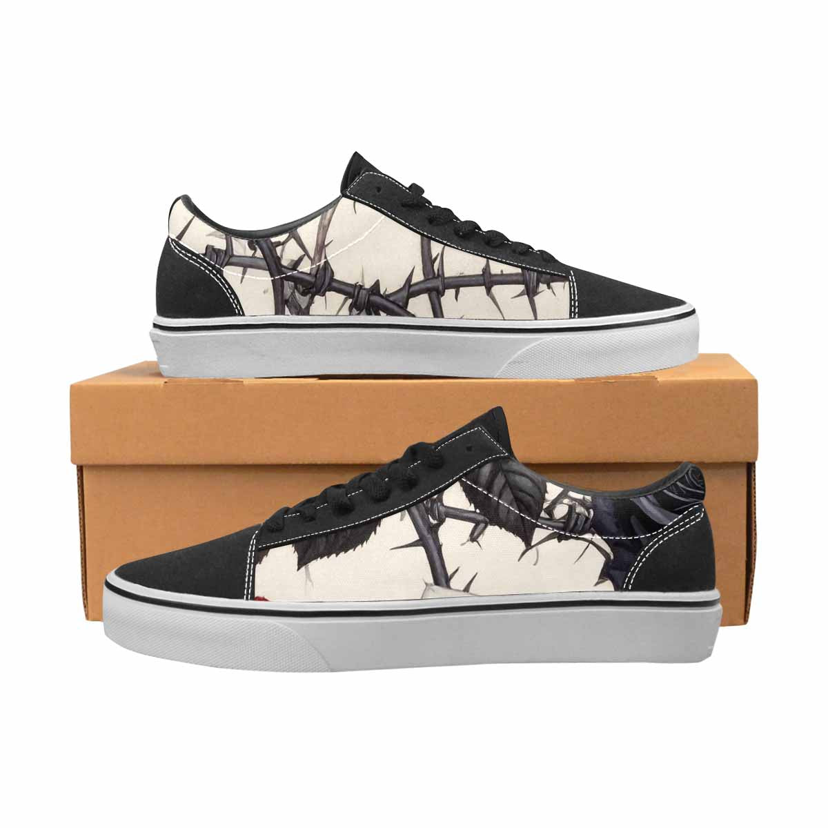 WOMEN'S Black Gothic Rose Canvas Lace-Up Y2K Custom Sneakers