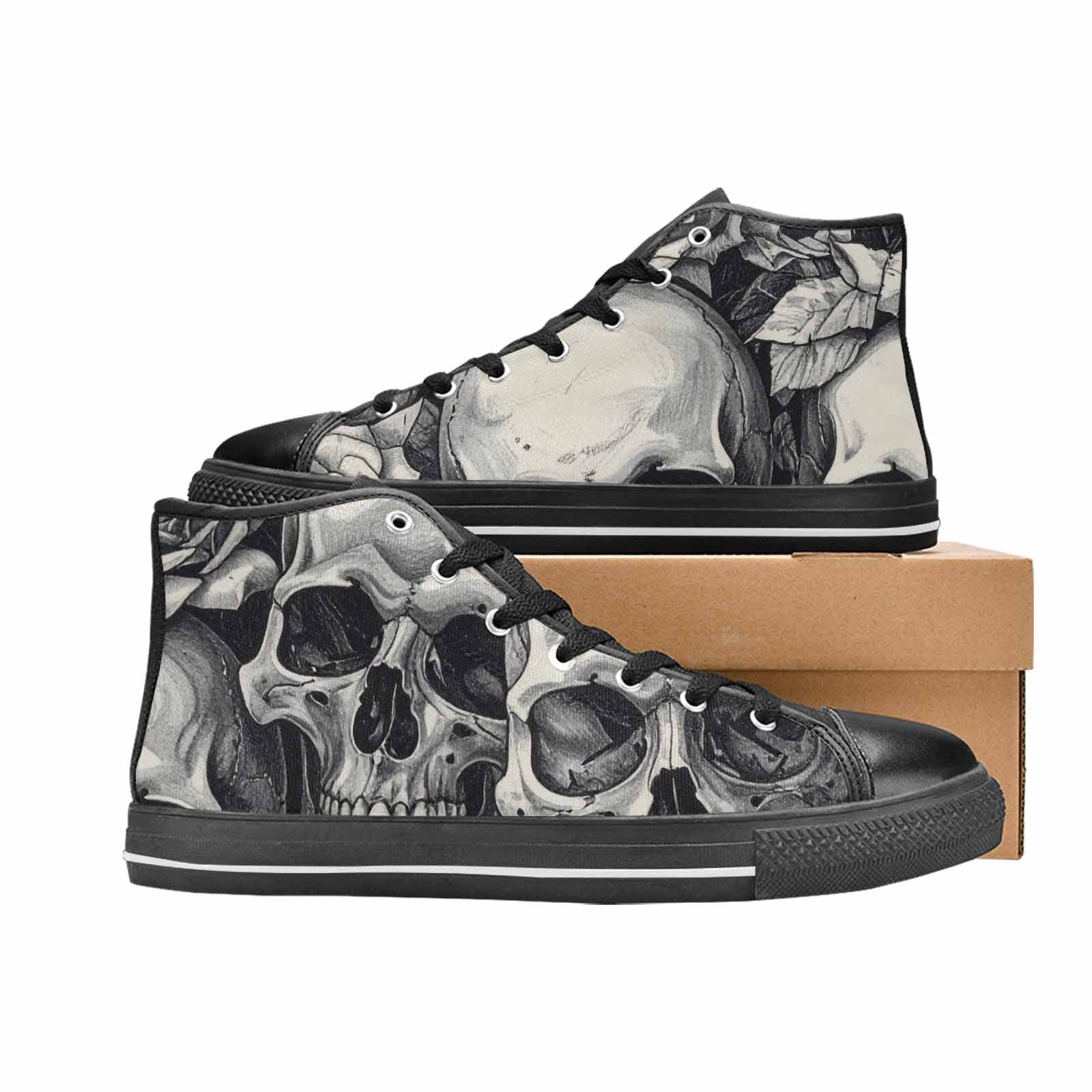 WOMEN'S Skulls Roses Pen Ink High Top Canvas Y2K Custom Sneakers