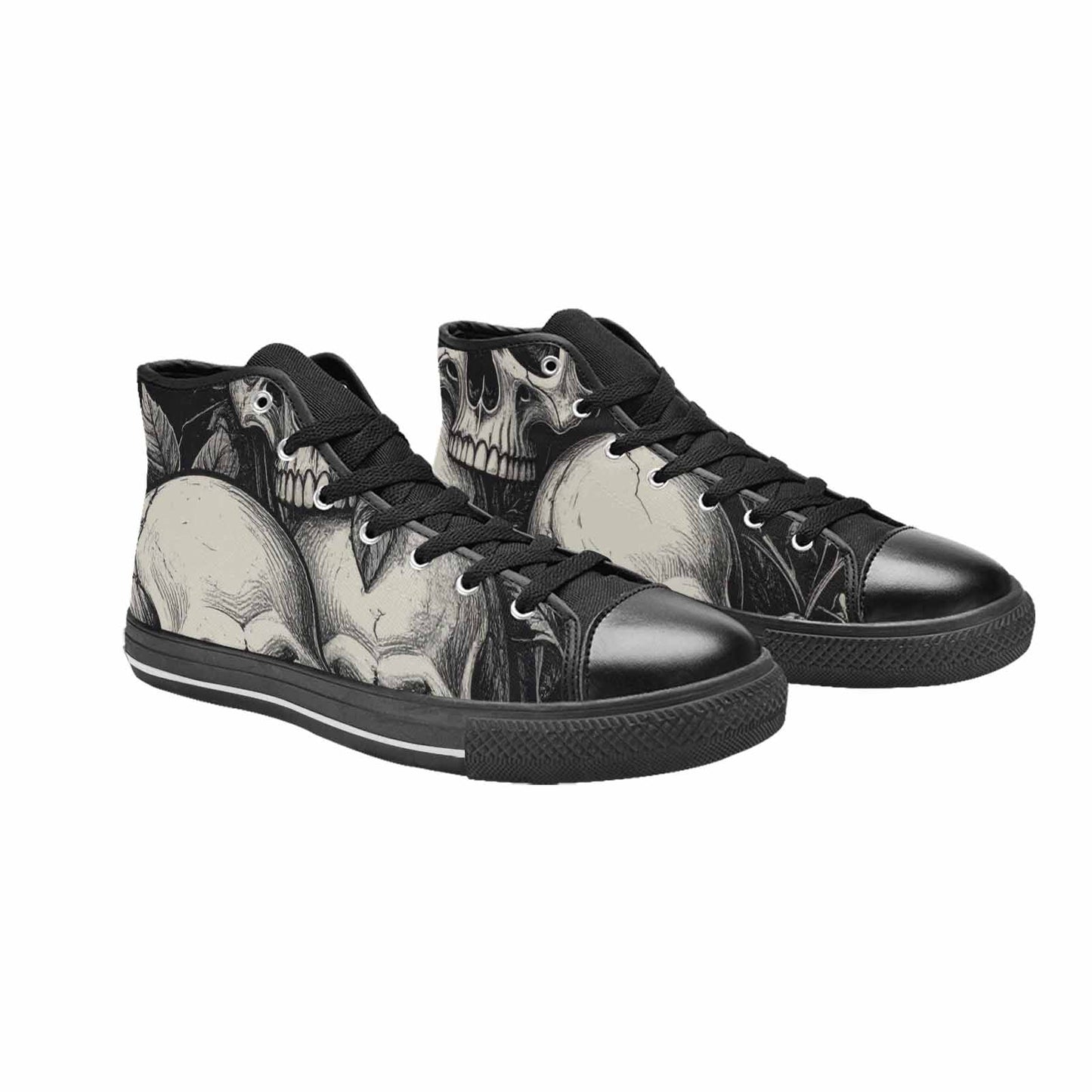 WOMEN'S Skulls Roses Black Ink High Top Canvas Vivid Custom Sneakers
