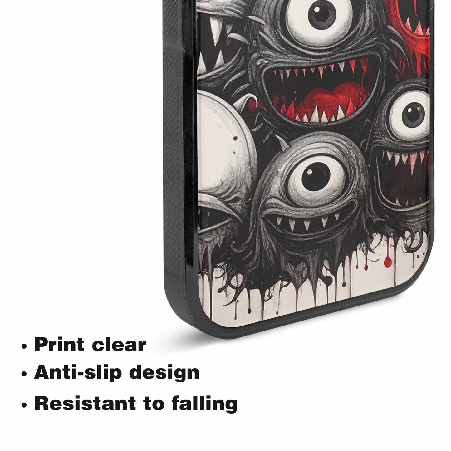 iPhone 15 Plus Case — Multi Eye Monster Black Red Ink, Customized Protective Case