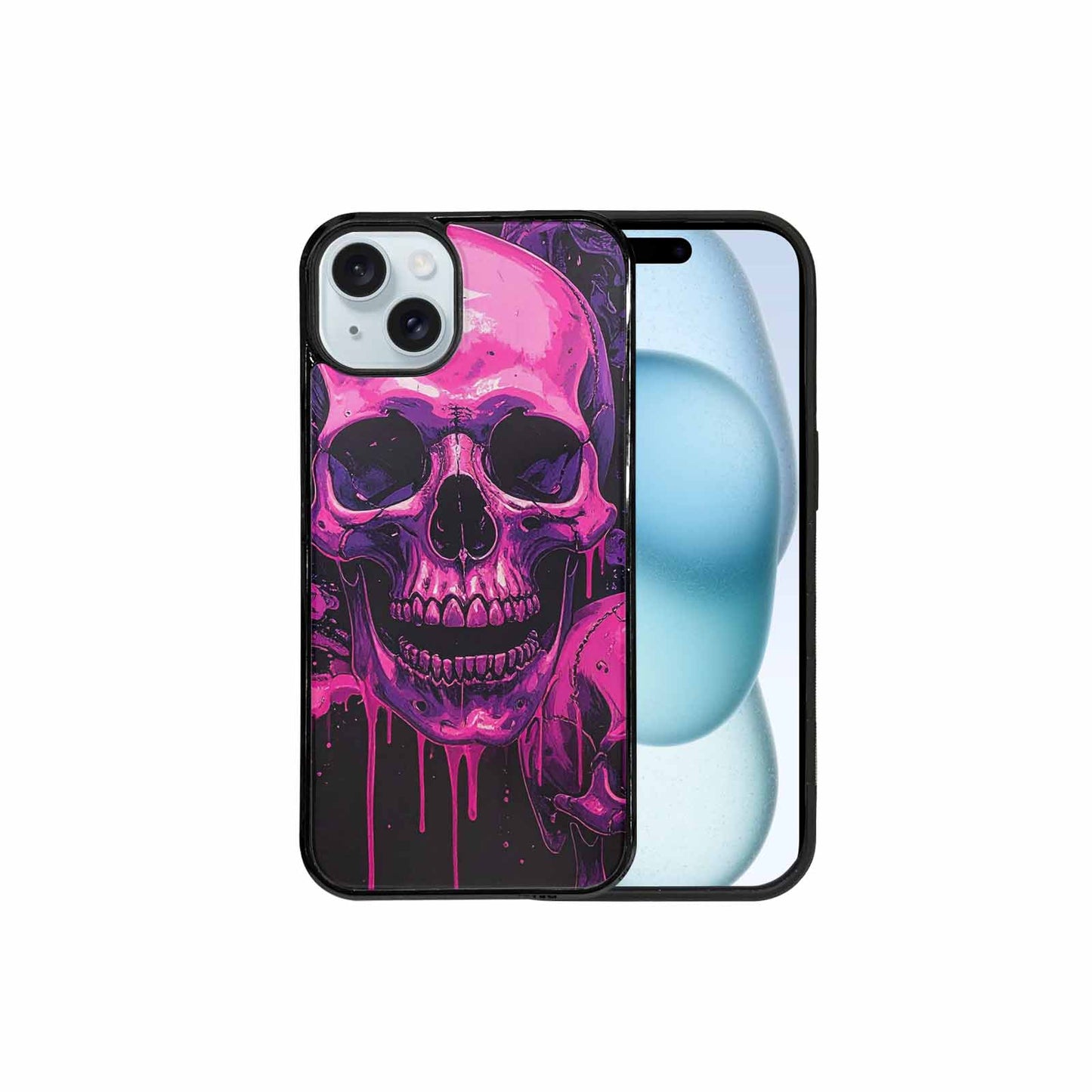 iPhone 15 Plus Case — Pink Purple Skeletons Neon Drip Melting, Customized Protective Case