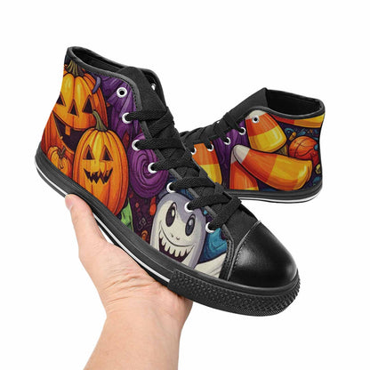 WOMEN'S Halloween Witches Ghouls High Top Canvas Neon Fantasy Custom Shoes
