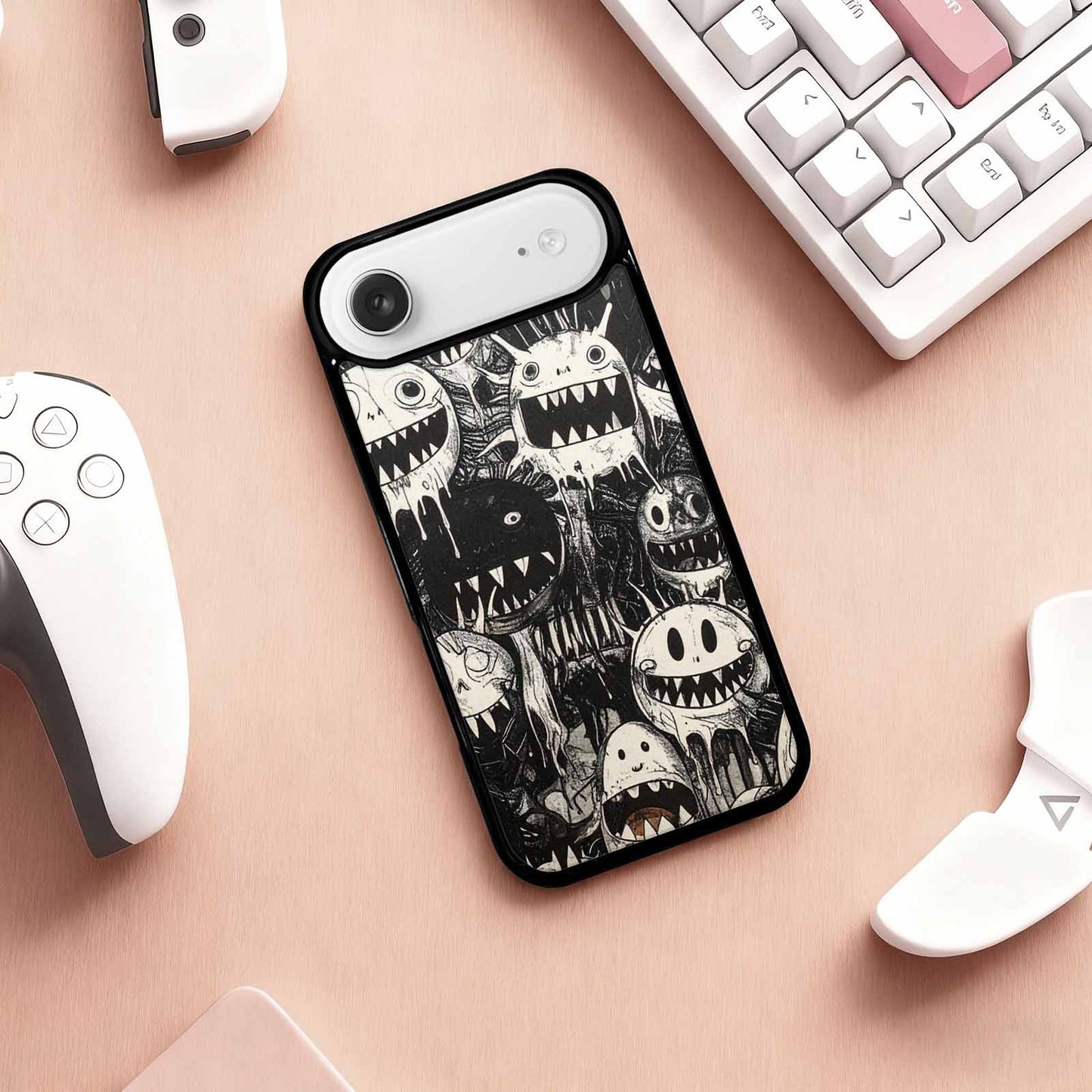 iPhone 17 Air Case — Black Ink Linework Creature Pattern Original, Custom Print Case Cover