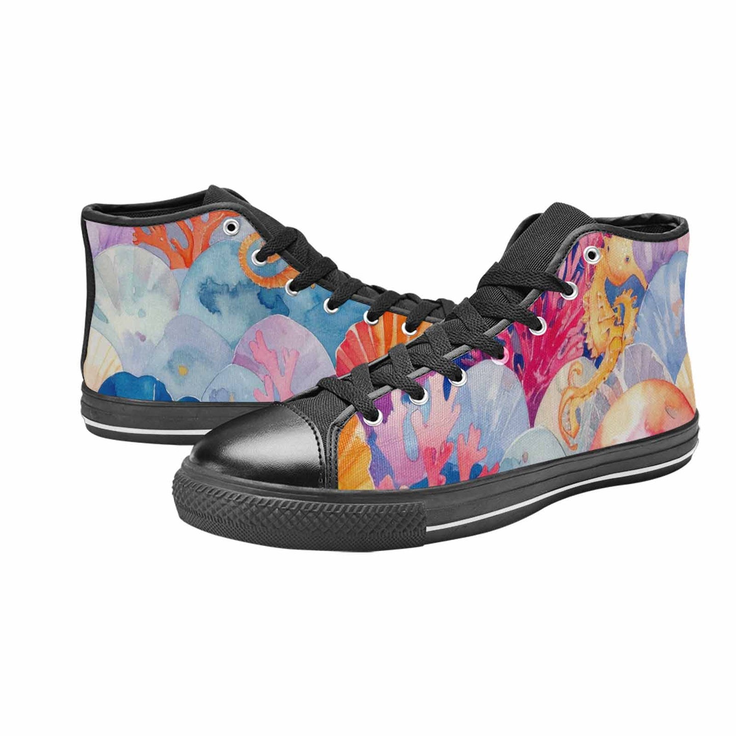 WOMEN'S Fish Scale Coral High Top Canvas Vivid Custom Shoes