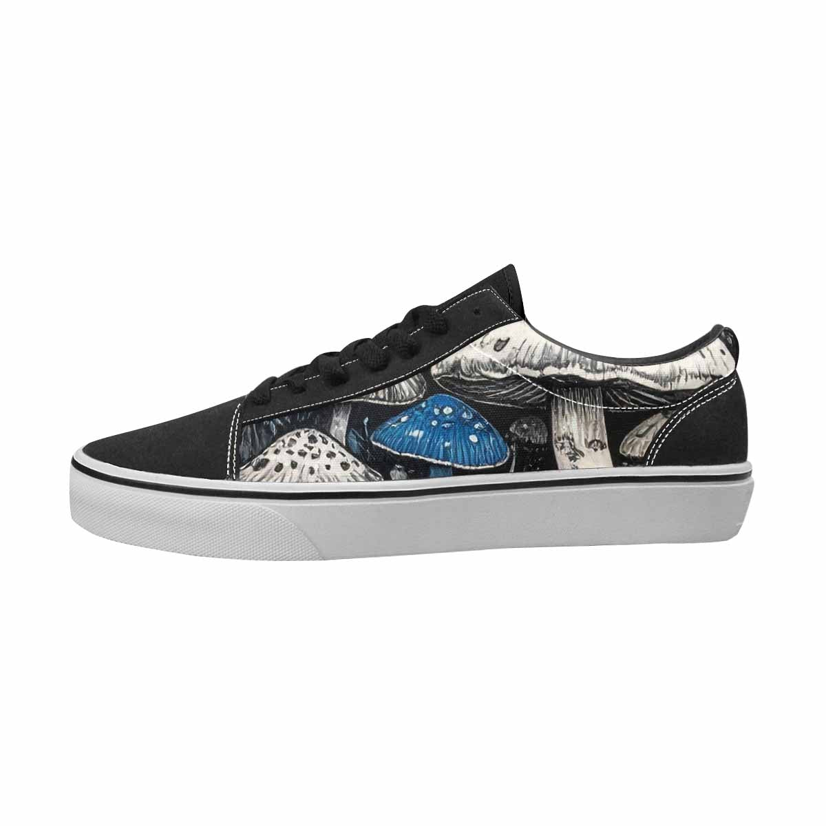 MEN'S Mushrooms Black & Blue Ink Canvas Original Design Kaleidoscope Custom Sneakers