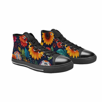 MEN'S Sunflower Skulls Print High Top Canvas Neon Fantasy Custom Sneakers