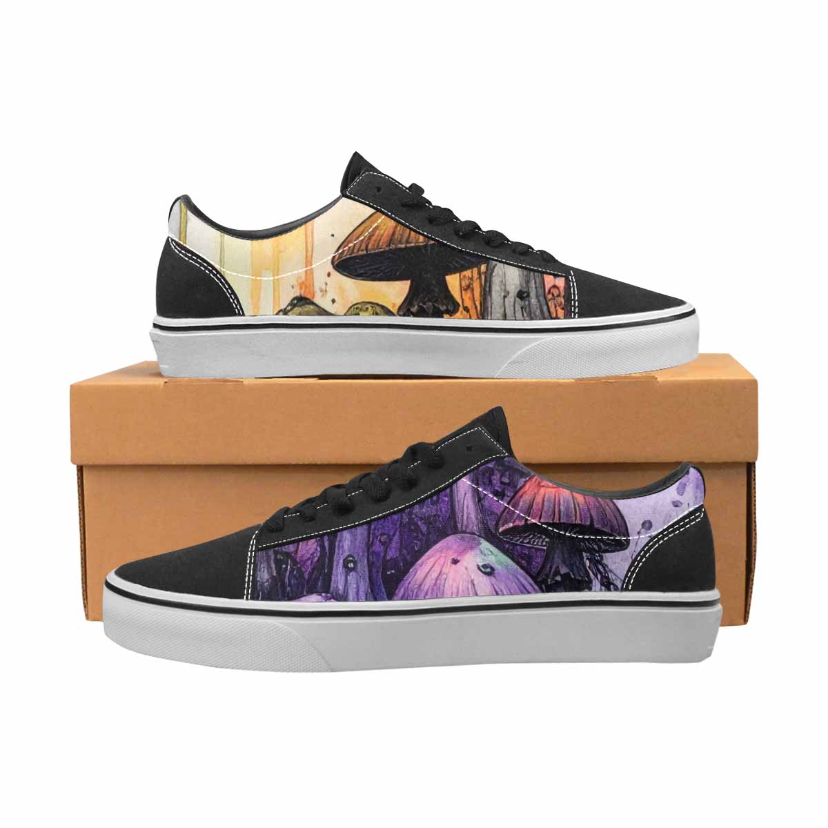 WOMEN'S Rainbow Drip Mushrooms Lace-Up Canvas Surreal Custom Shoes