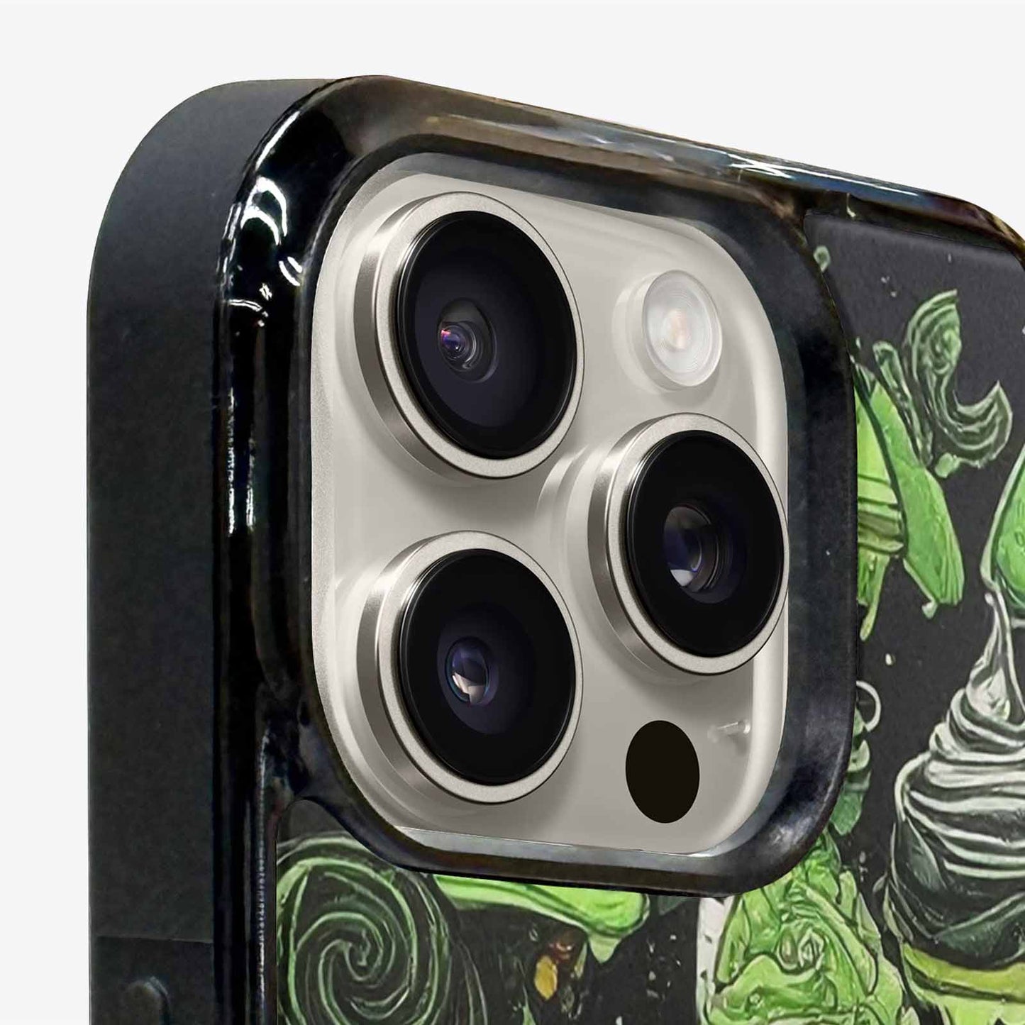 iPhone 15 Pro Max Case — Ice Cream Motif Black Green Ink, Unique Phone Case Design