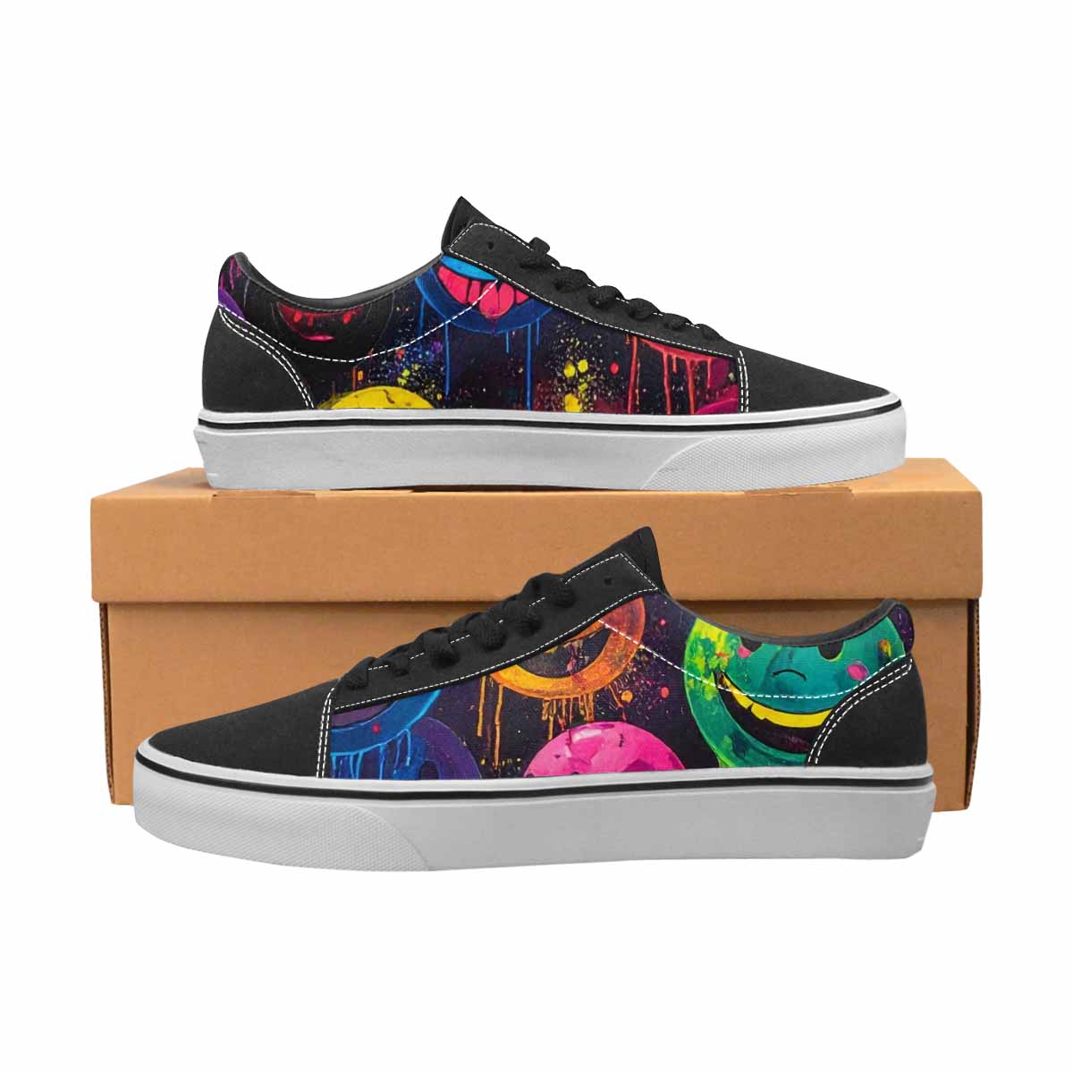 WOMEN'S Smiley Faces  Glow Lace-Up Canvas Wallpaper Art Custom Sneakers