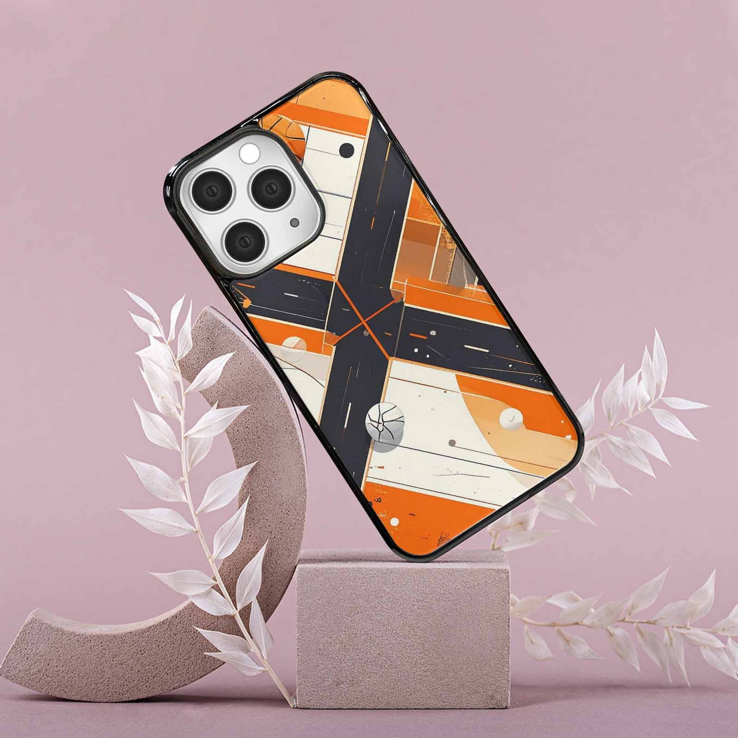 iPhone 15 Pro Max Case — Basketball Pattern Court Lines And Balls, Custom Printed Phone Case