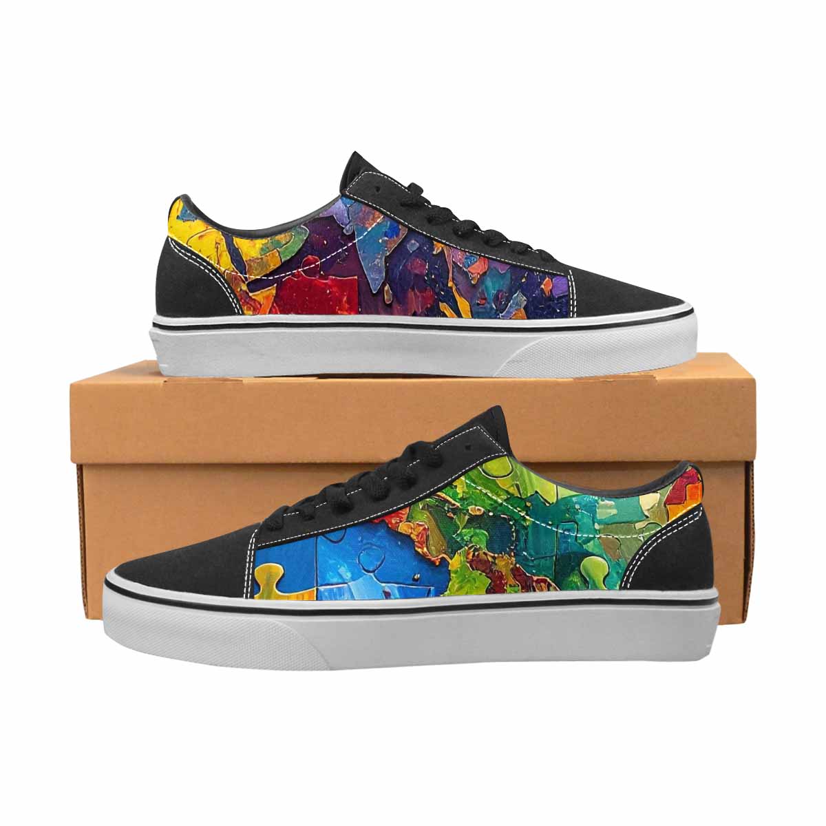 WOMEN'S Autism Puzzle Pieces Lace-Up Canvas Neon Fantasy Shoes