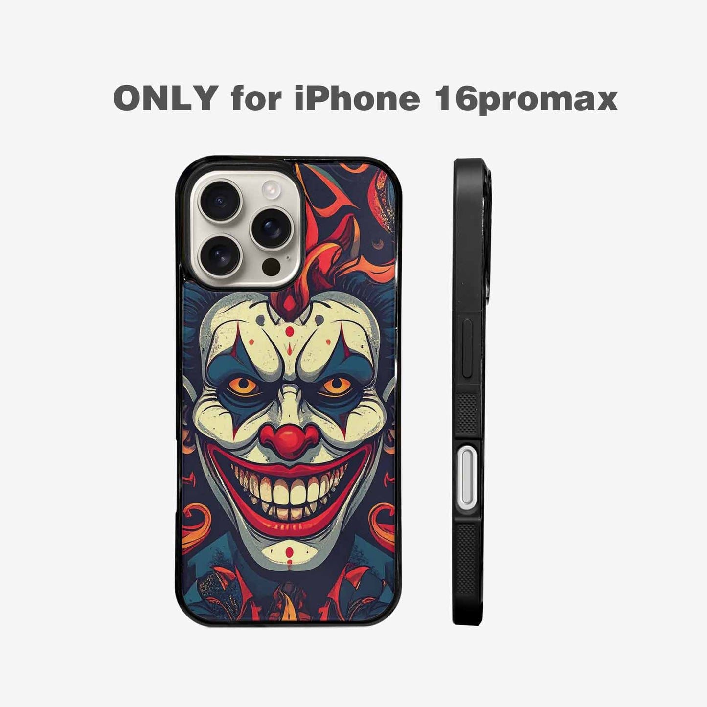 iPhone 16 Pro Max Case — Evil Circus Heads Faces Overlapping Patterns, Custom Made Phone Cover