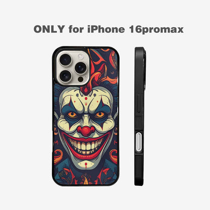 iPhone 16 Pro Max Case — Evil Circus Heads Faces Overlapping Patterns, Custom Made Phone Cover