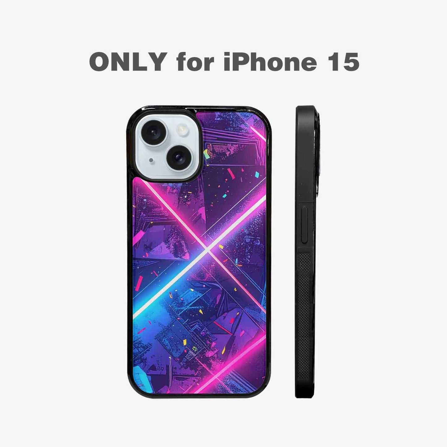 iPhone 15 Case — Neon Grid Confetti, Unique Phone Case Design