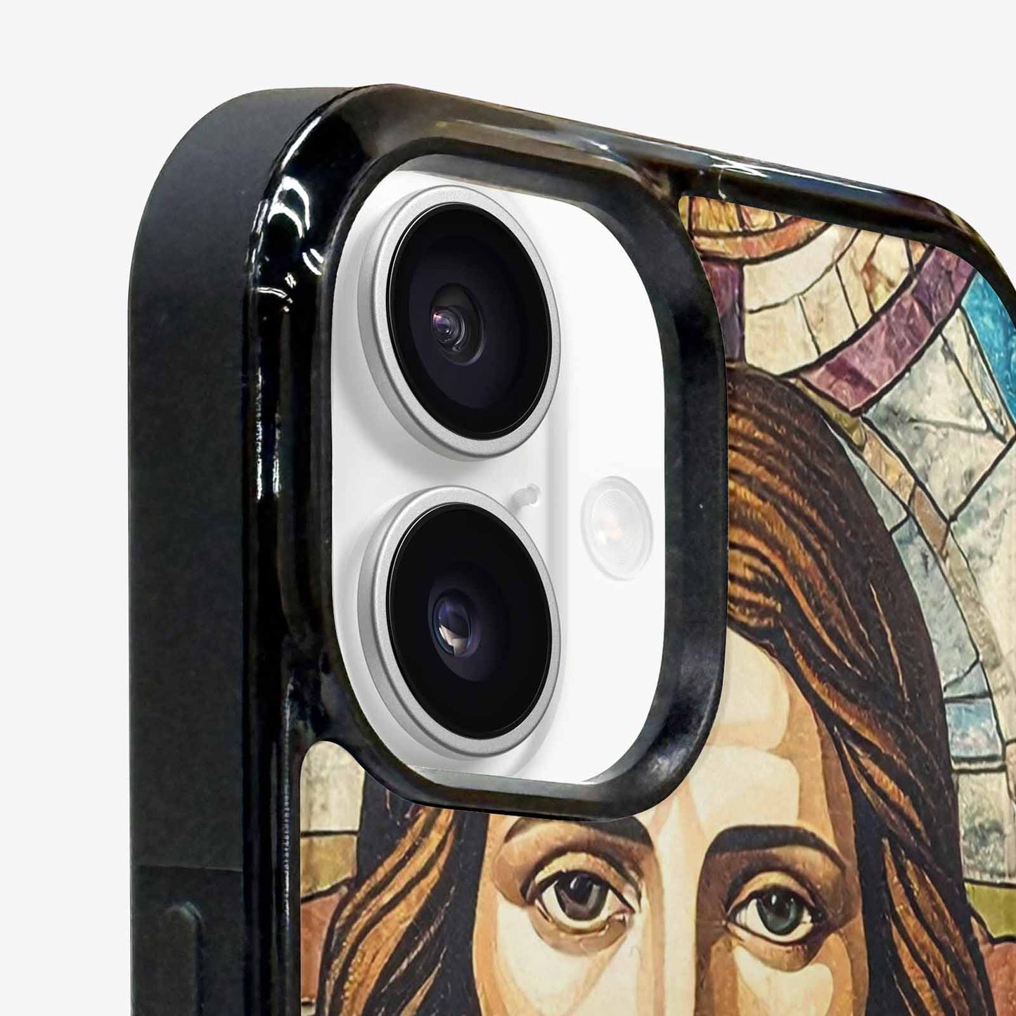 iPhone 16 Plus Case — Jesus Face Small Cross And Faith, Unique Phone Case Design