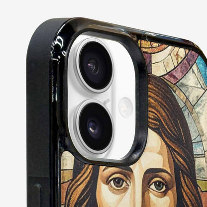 iPhone 16 Plus Case — Jesus Face Small Cross And Faith, Unique Phone Case Design