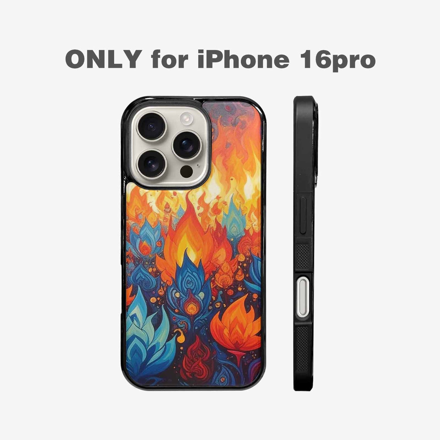iPhone 16 Pro Case — Flame Burst Full Color Vibrant Flame, Custom Print Case Cover