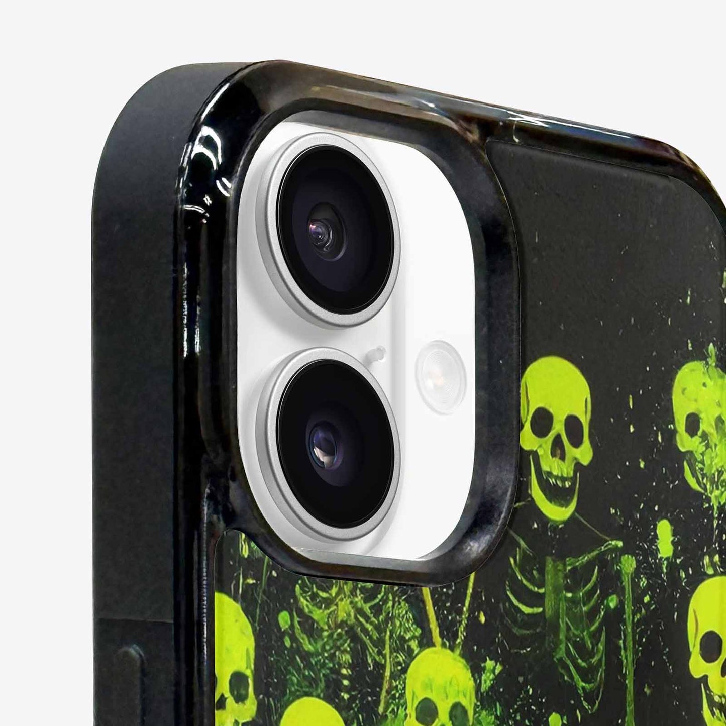 iPhone 16 Case — Skeletons Neon Green Glow Skeletons Pattern, Custom Made Phone Cover