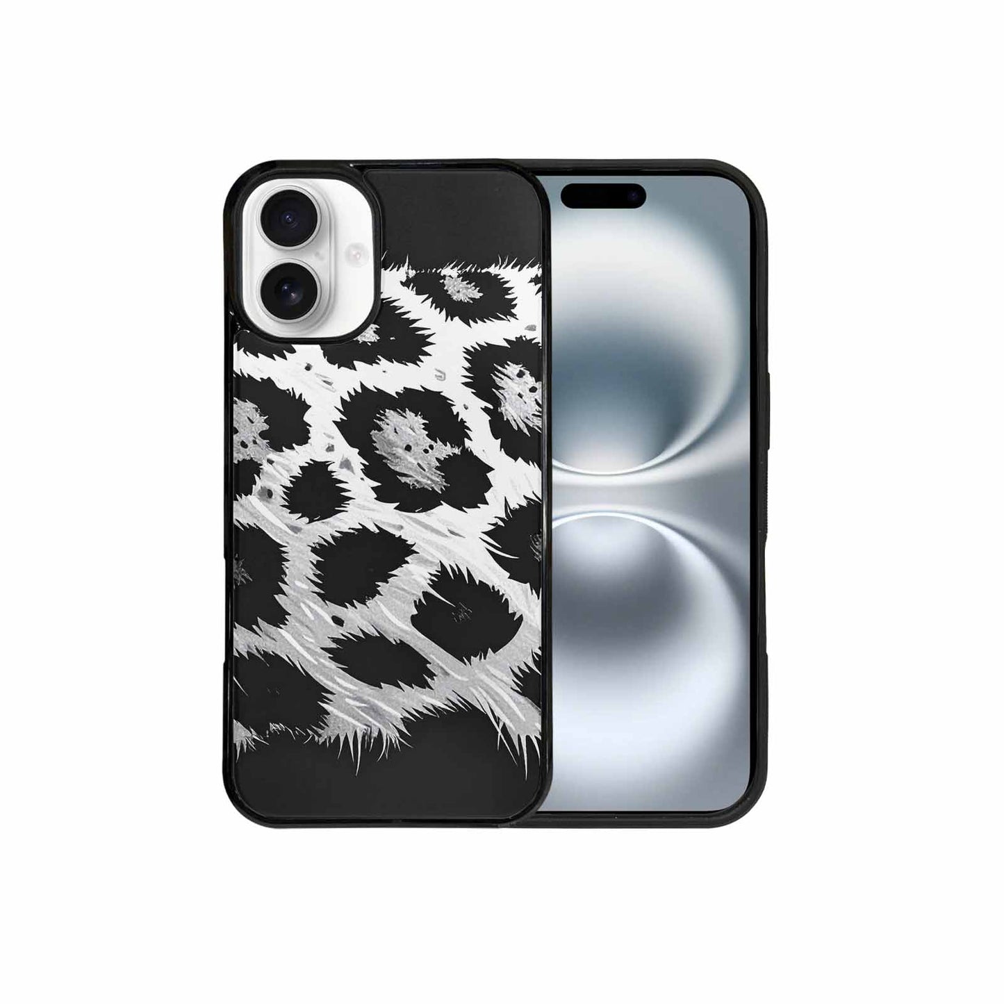 iPhone 16 Plus Case — Leopard Print Black And White Style, Custom Phone Case