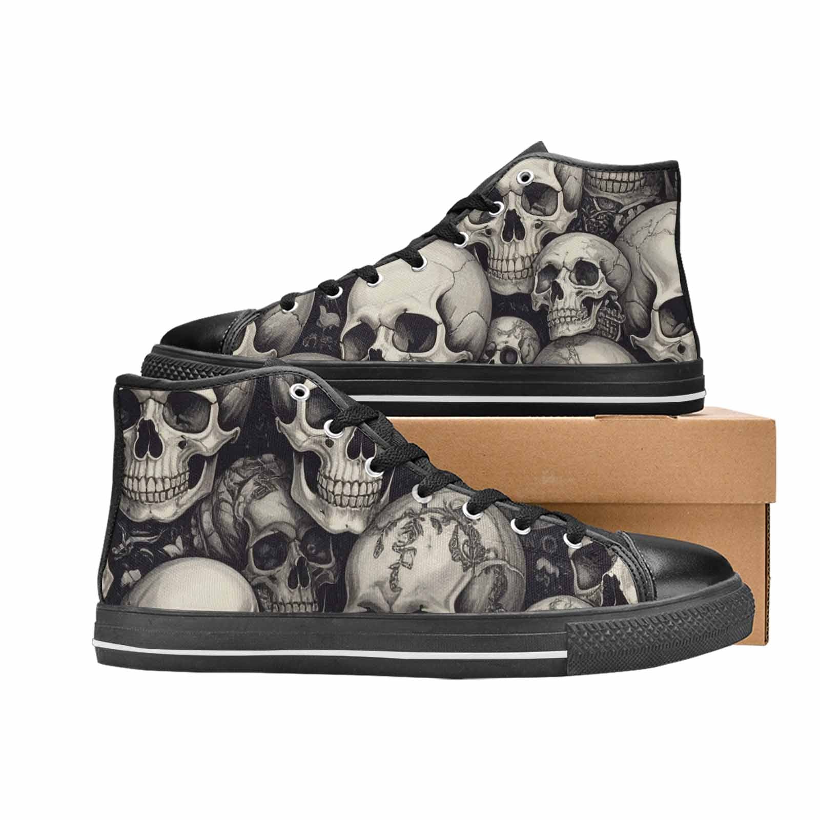 WOMEN'S Skulls - Classic High Top Canvas Vivid Custom Sneakers