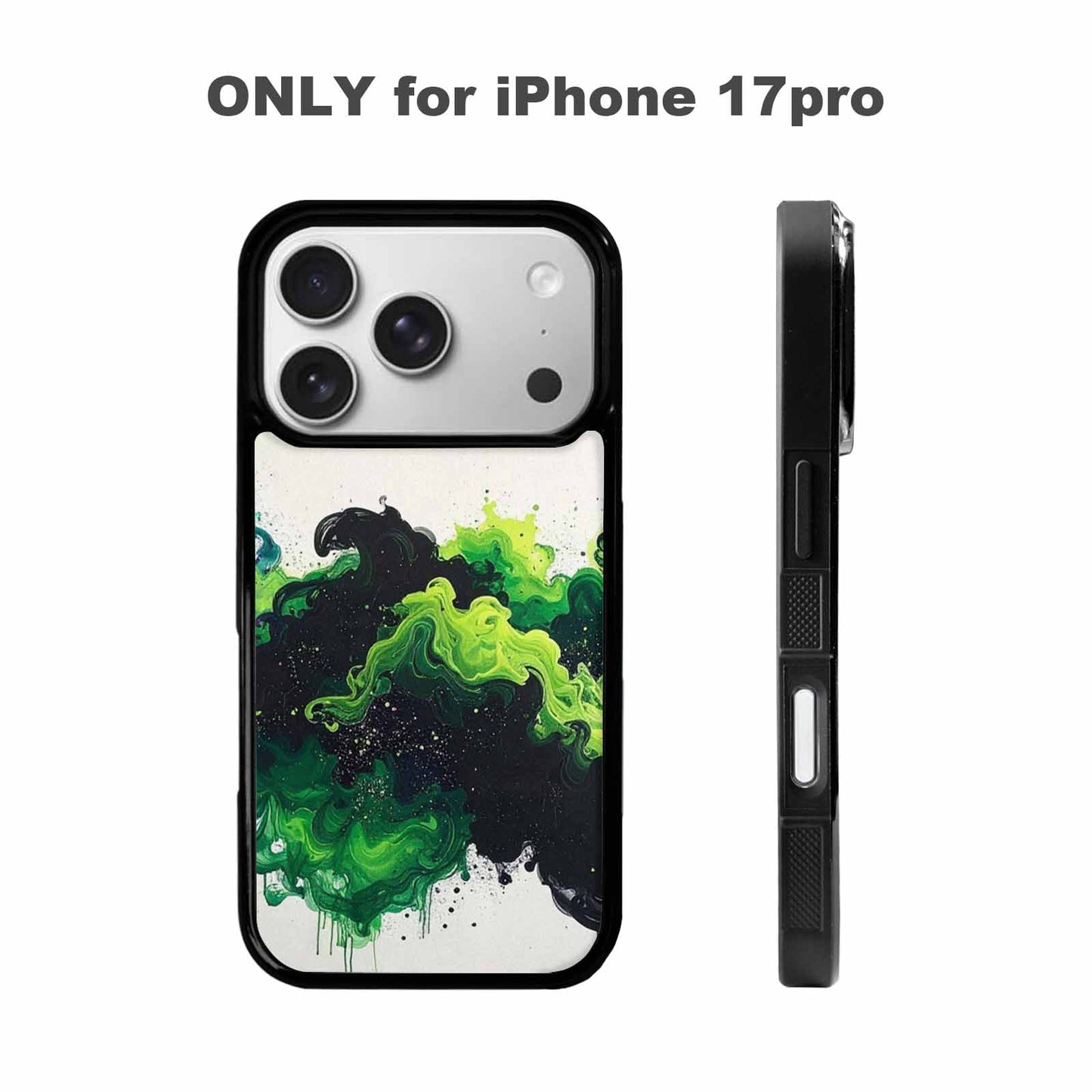 iPhone 17 Pro Case — Black Green Ink Galaxy Nebula Galaxy, Custom Designed Case Cover