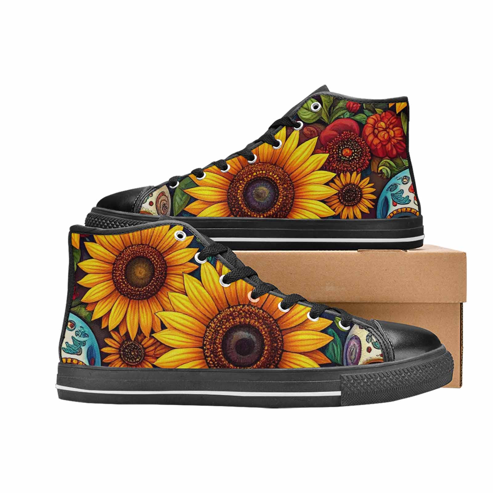 MEN'S Sunflower Skulls Print High Top Canvas Dark Academia Shoes