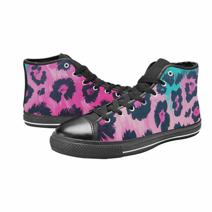 WOMEN'S Leopard Neon Pink Teal Airbrush High Top Canvas Grunge Sneakers
