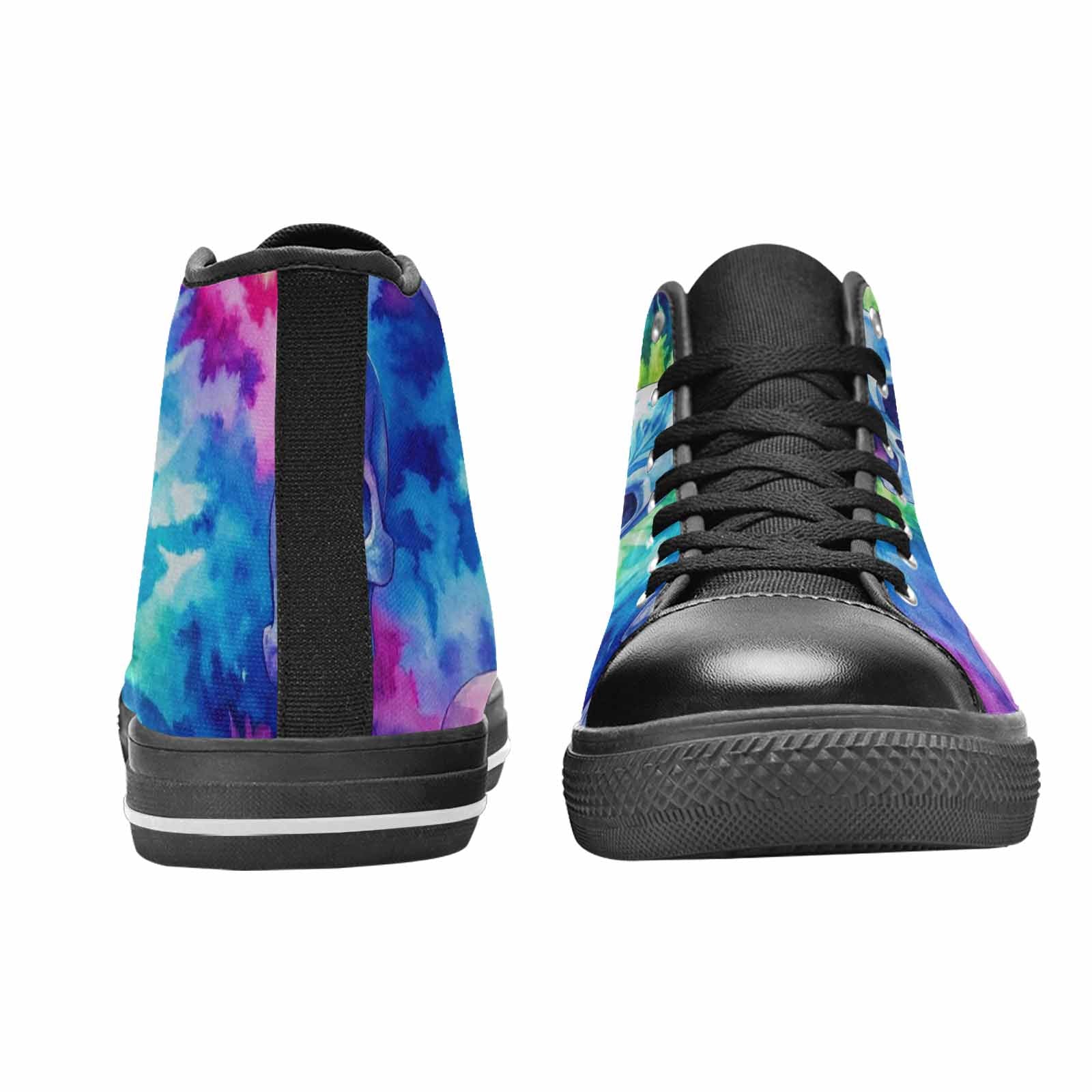 WOMEN'S Tie Dye Skulls Print High Top Canvas Grunge Custom Sneakers