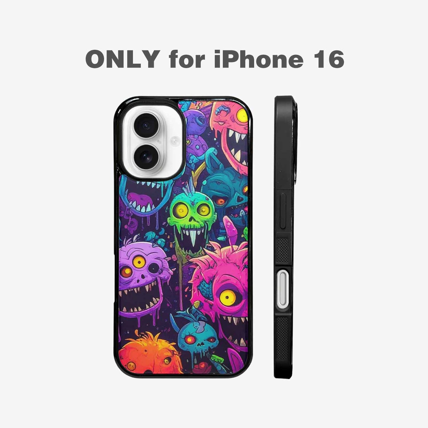 iPhone 16 Case — Mixed Toxic Glow Creature Pattern Hundreds, Custom Made Phone Cover