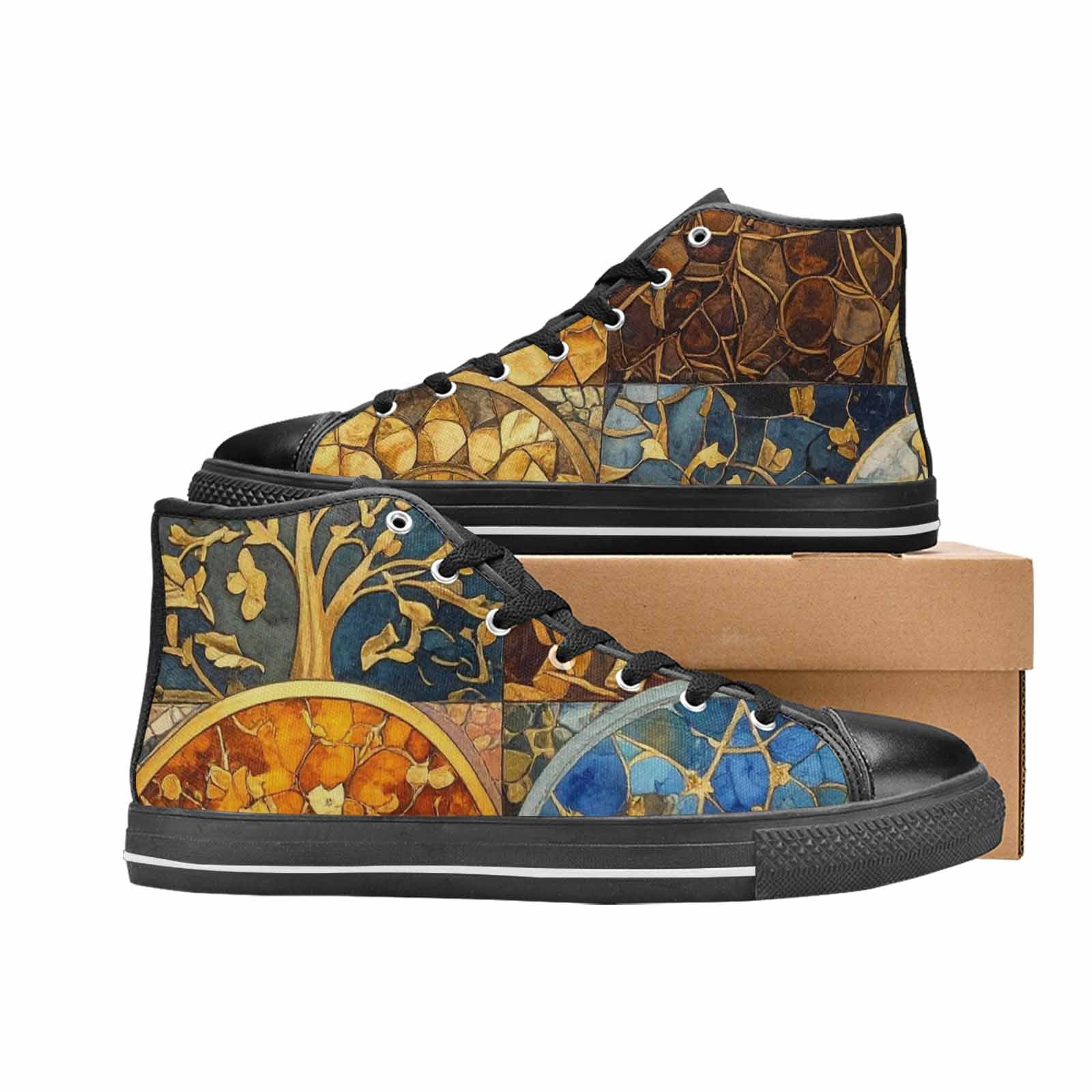 WOMEN'S Klimt-Style Gold Leaf High Top Canvas Grunge Custom Sneakers