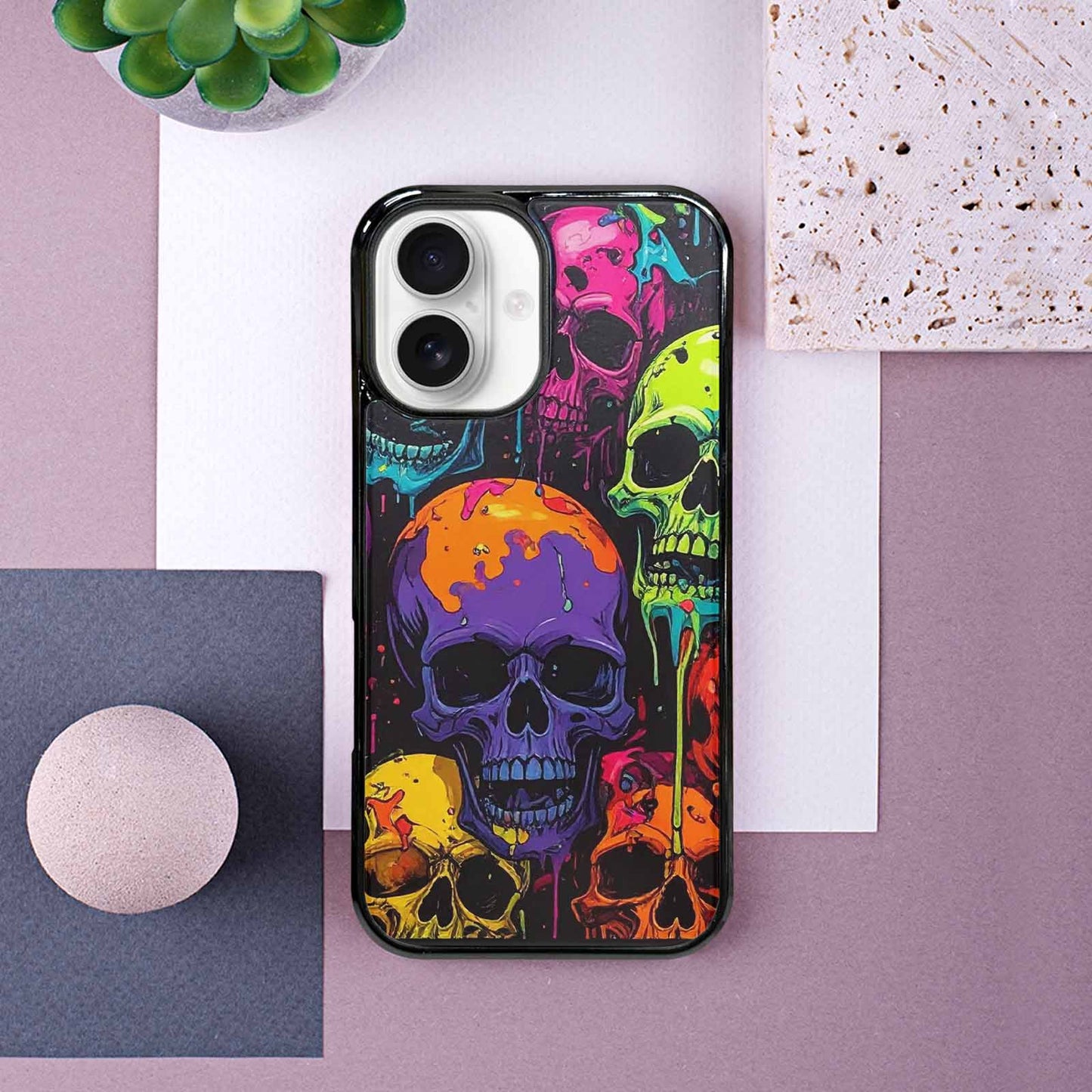 iPhone 16 Case — Vibrant Camo 1000\'s Of Skeletons Neon, Custom Made Phone Cover