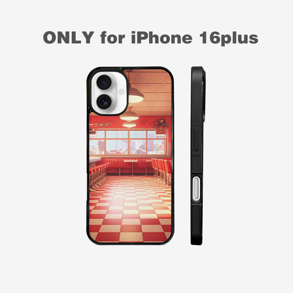 iPhone 16 Plus Case — 1950s Diner Cartoon Art Pattern, Custom Printed Phone Case