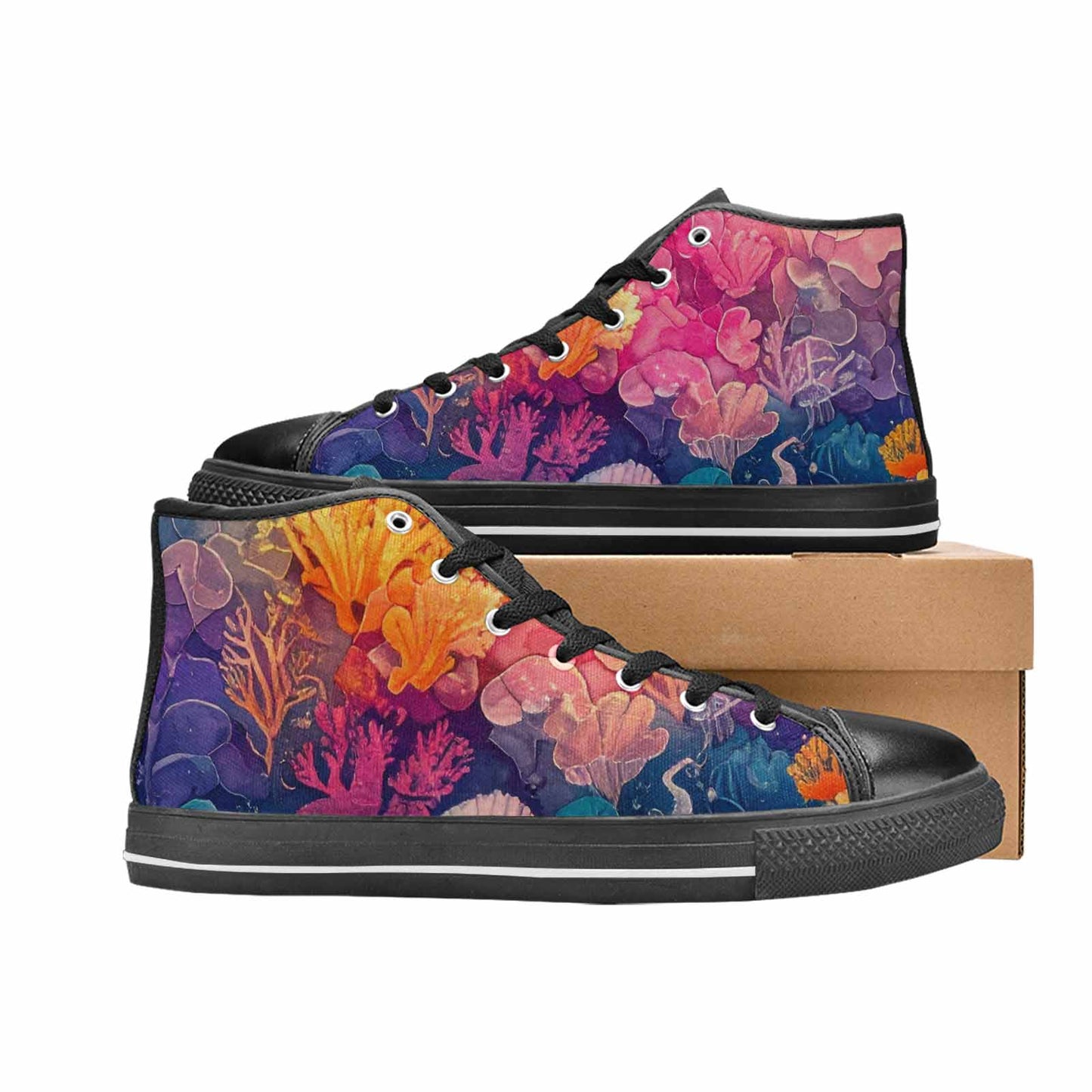WOMEN'S Fish Scale Coral High Top Canvas Neon Fantasy Sneakers