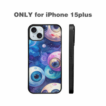 iPhone 15 Plus Case — Cartoon Eyeballs Galaxy, Custom Art Phone Cover