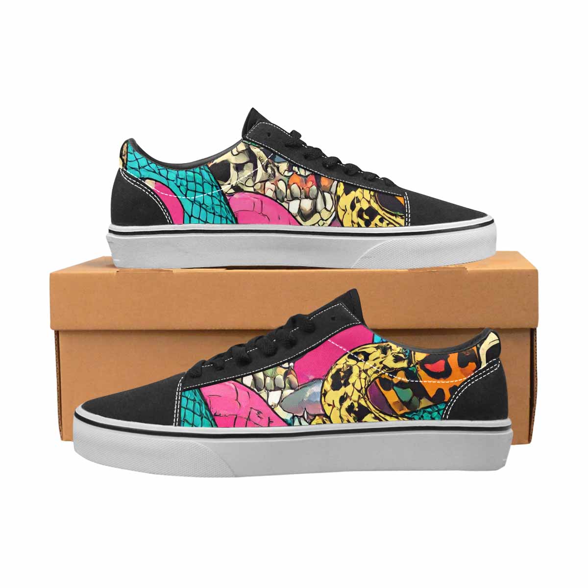 WOMEN'S Snake Print Skull Canvas Lace-Up Dreamcore Custom Shoes