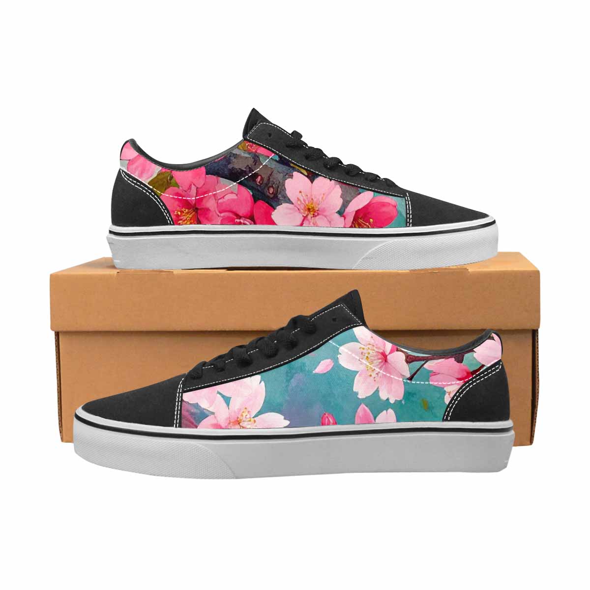 WOMEN'S Cherry Blossom Branch Lace-Up Canvas Neon Fantasy Custom Shoes