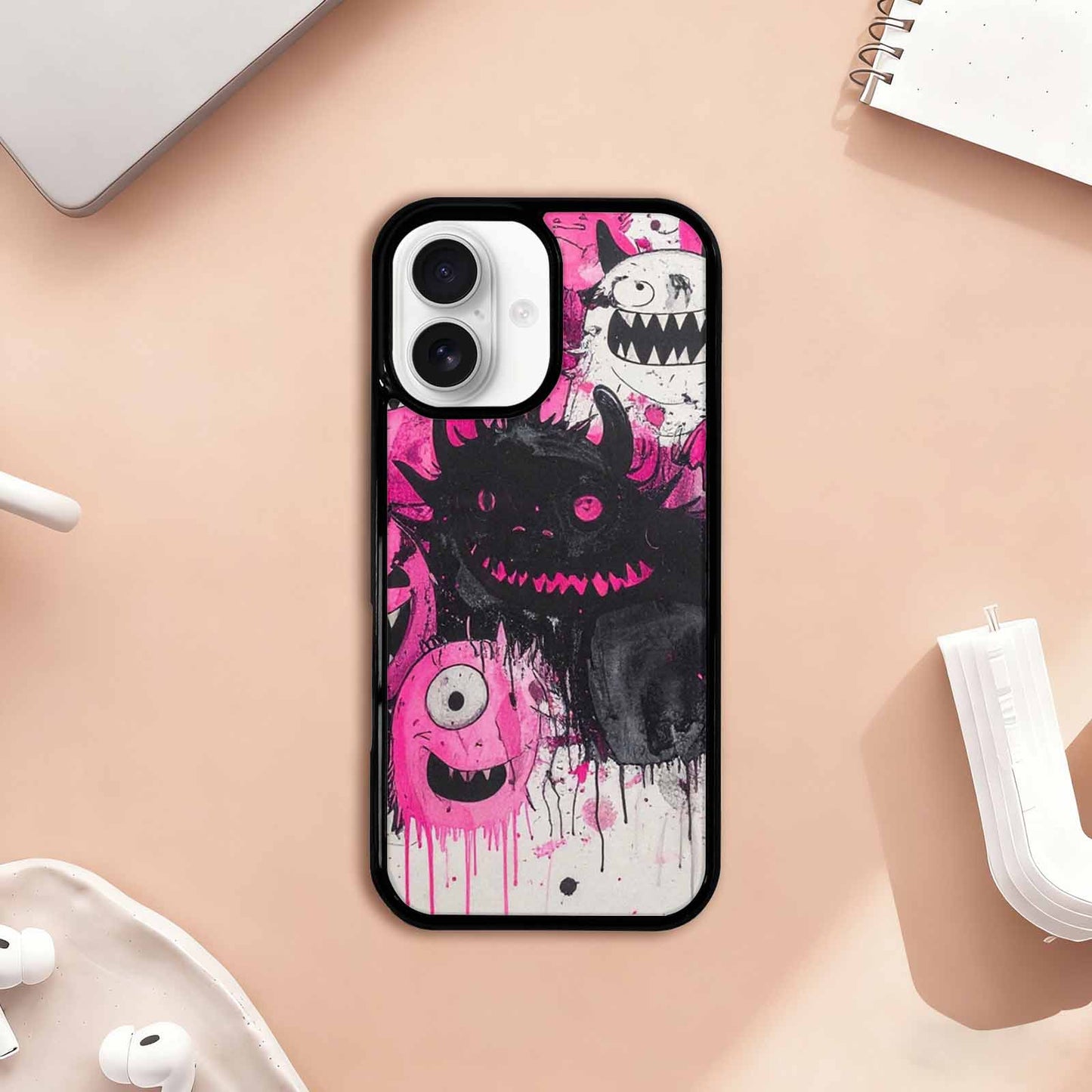 iPhone 17 Case — Black &amp; Pink Ink Cartoon Cute, Custom Phone Case