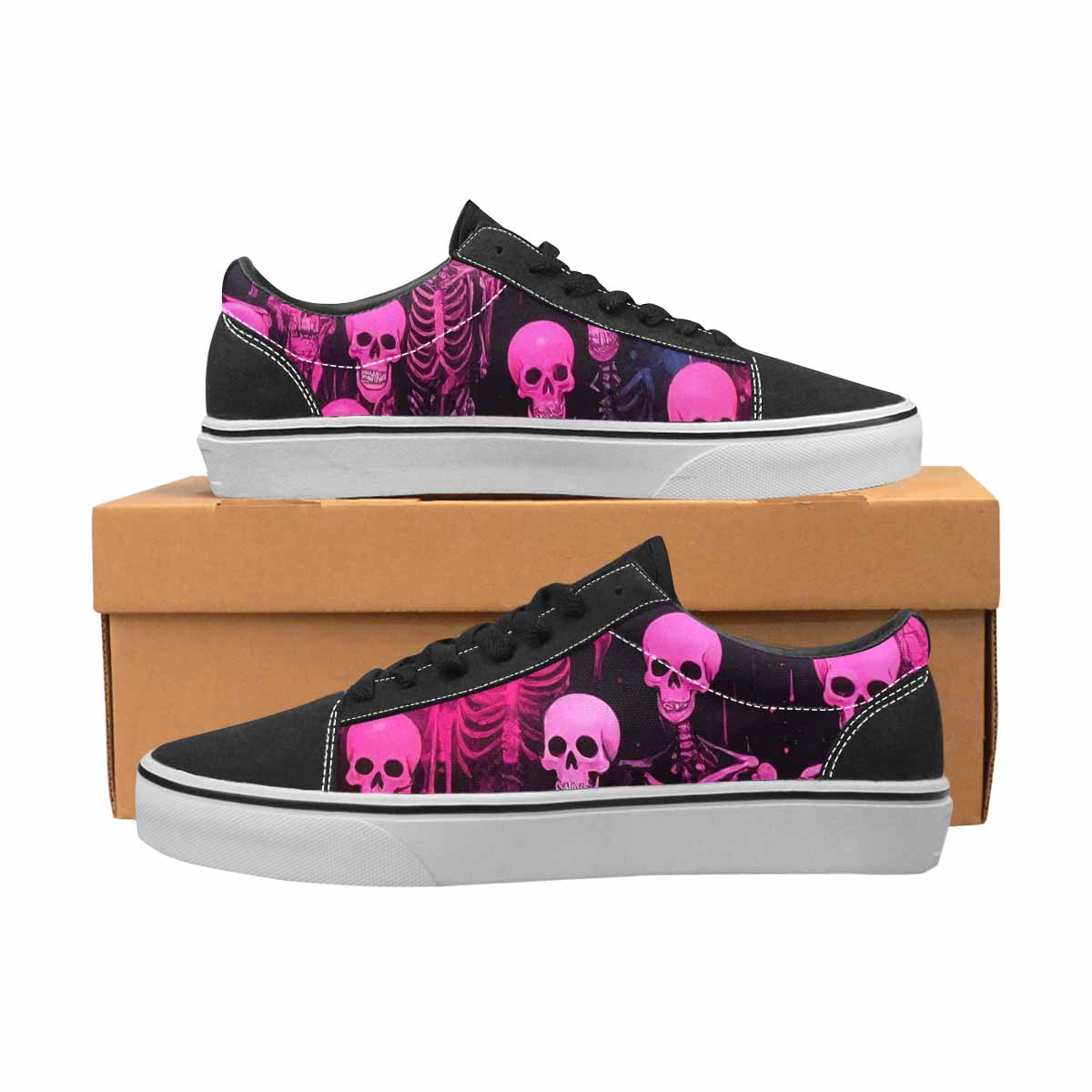 WOMEN'S Skeletons  Neon Pink Lace-Up Canvas Vibrant Chaos Custom Sneakers