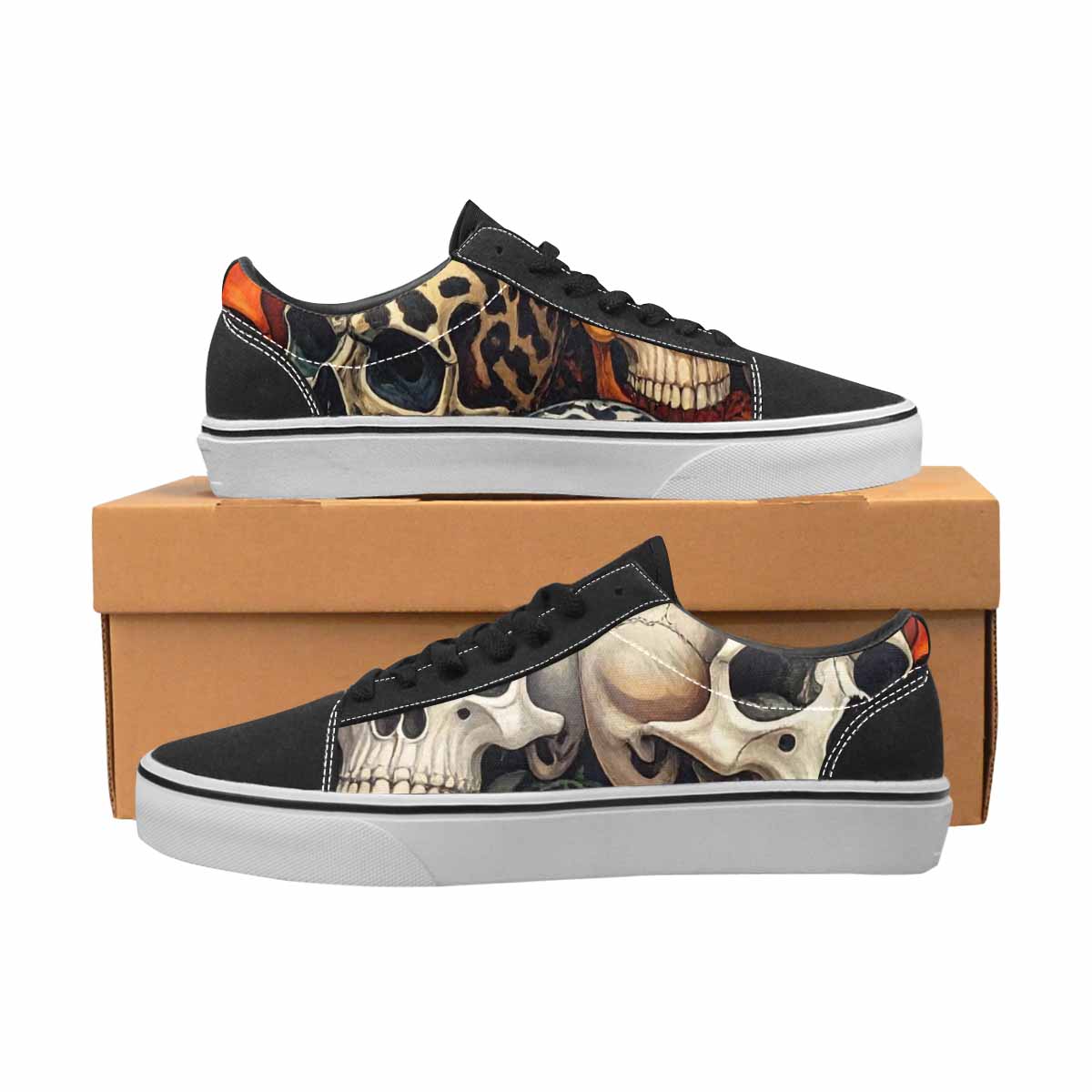 WOMEN'S Skulls Lace-Up Canvas Wallpaper Art Custom Sneakers