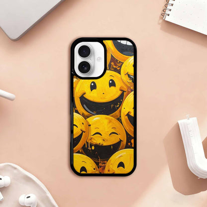 iPhone 17 Case — Melting Moon Smiley Yellow Original Art, Custom Printed Phone Case