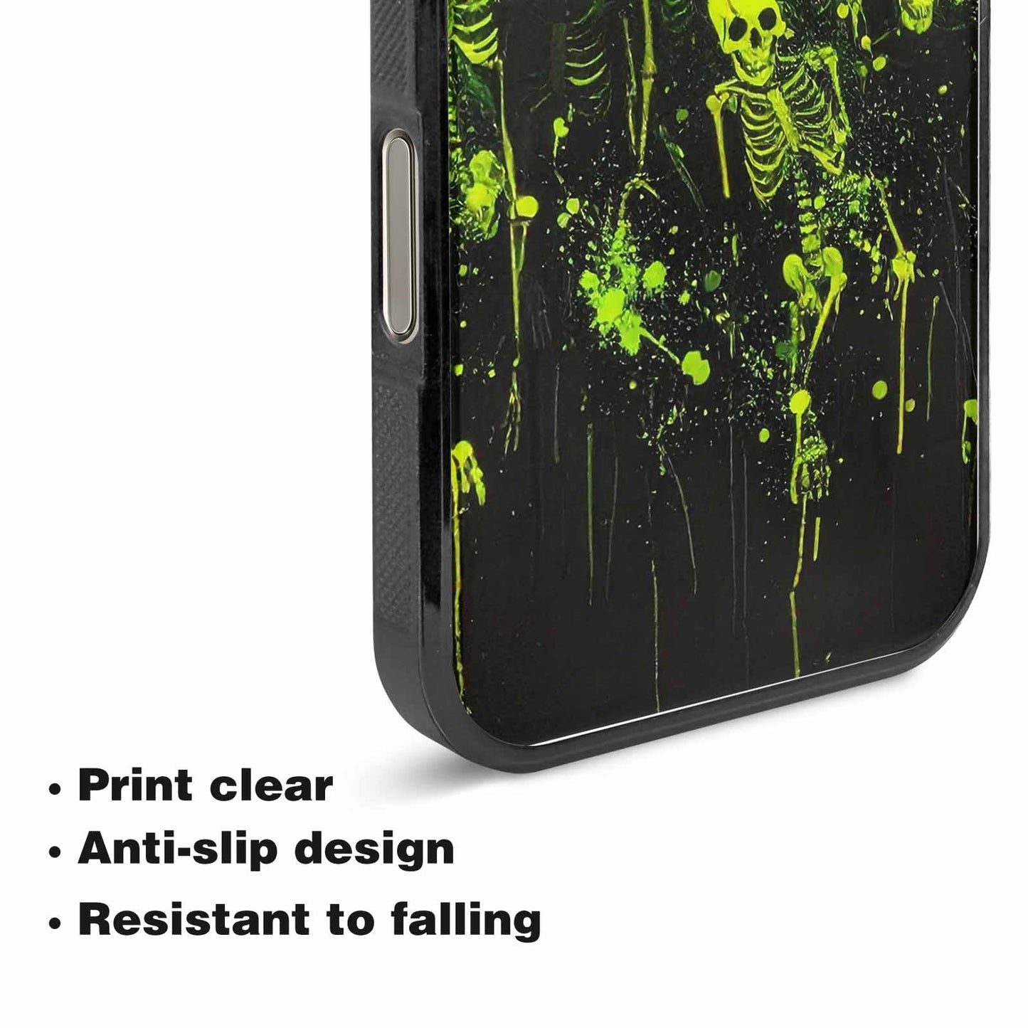 iPhone 15 Pro Max Case — Skeletons Neon Green Glow Skeletons Pattern, Unique Phone Case Design