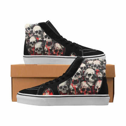MEN'S Skulls Black & Red Ink High Top Canvas Bold Print Melting Art Custom Streetwear Shoes