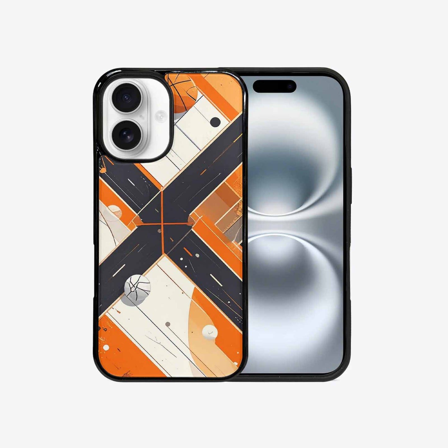 iPhone 16 Case — Basketball Pattern Court Lines And Balls, Custom Print Case Cover