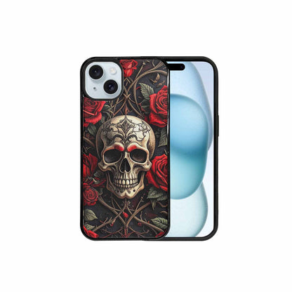iPhone 15 Plus Case — Gothic Skulls Roses, Customized Protective Case
