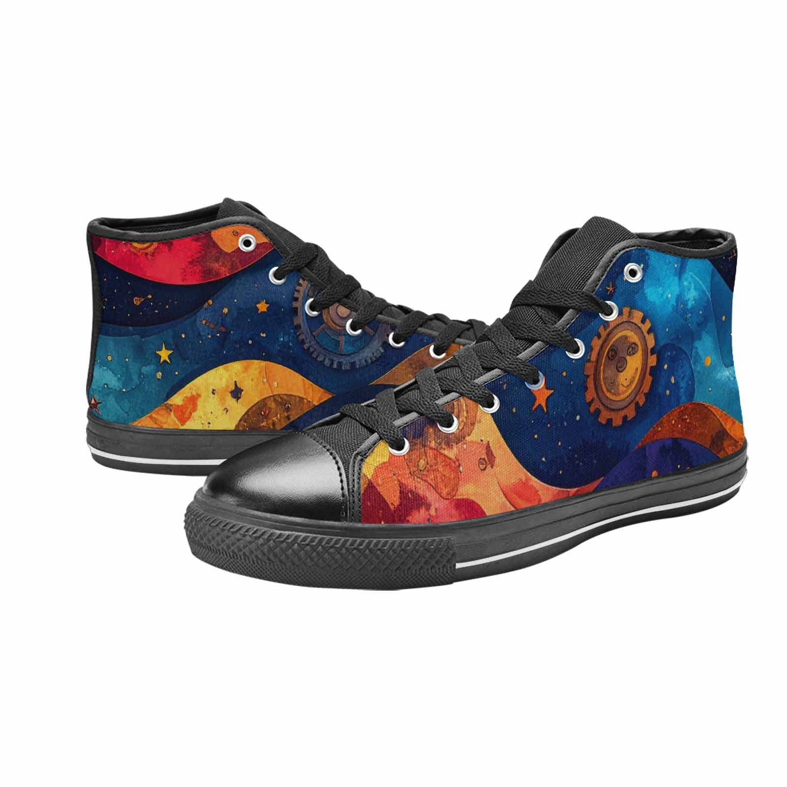 WOMEN'S Steampunk Galaxy High Top Canvas Wallpaper Art Custom Sneakers