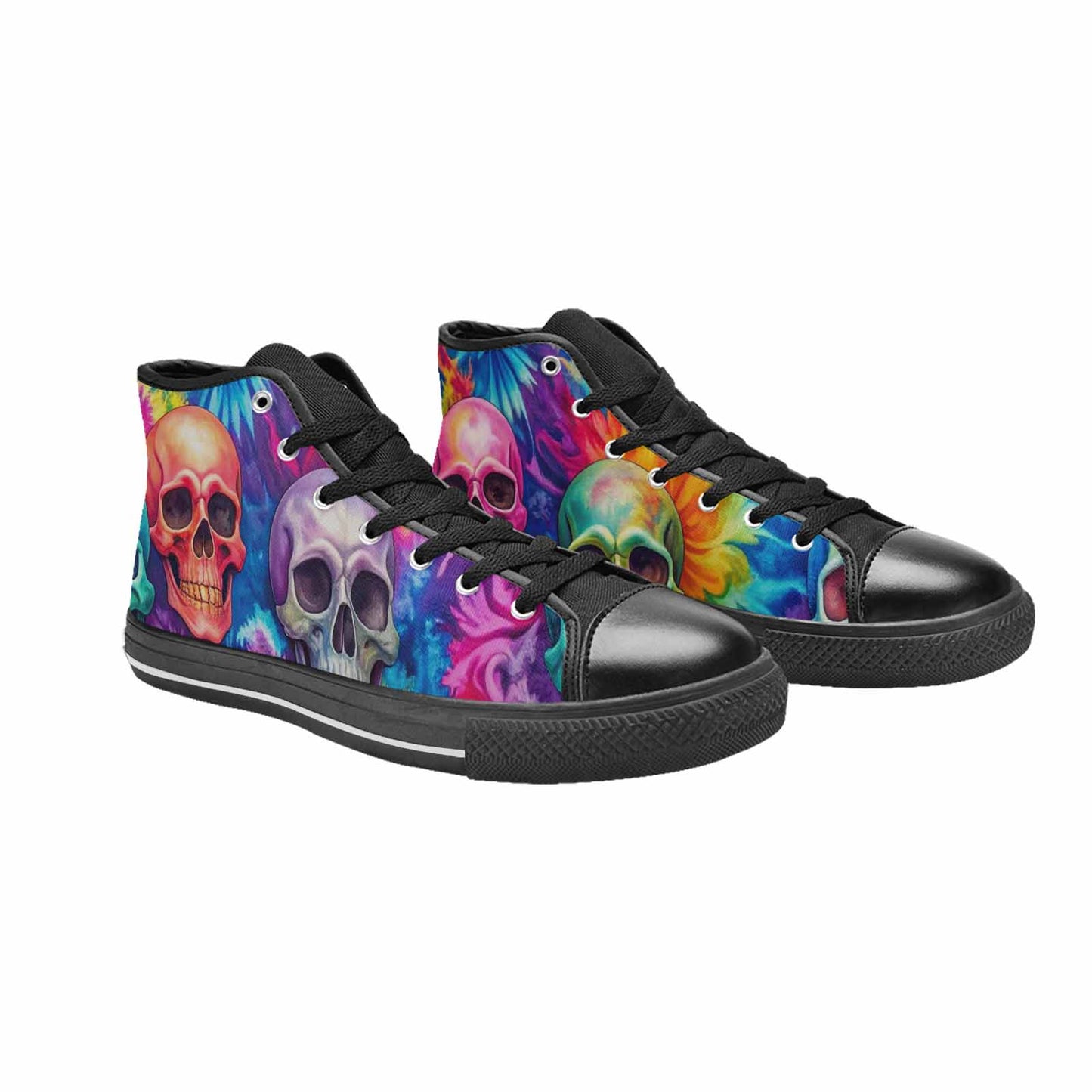 MEN'S Tie Dye Skulls Print High Top Canvas Neon Fantasy Custom Shoes