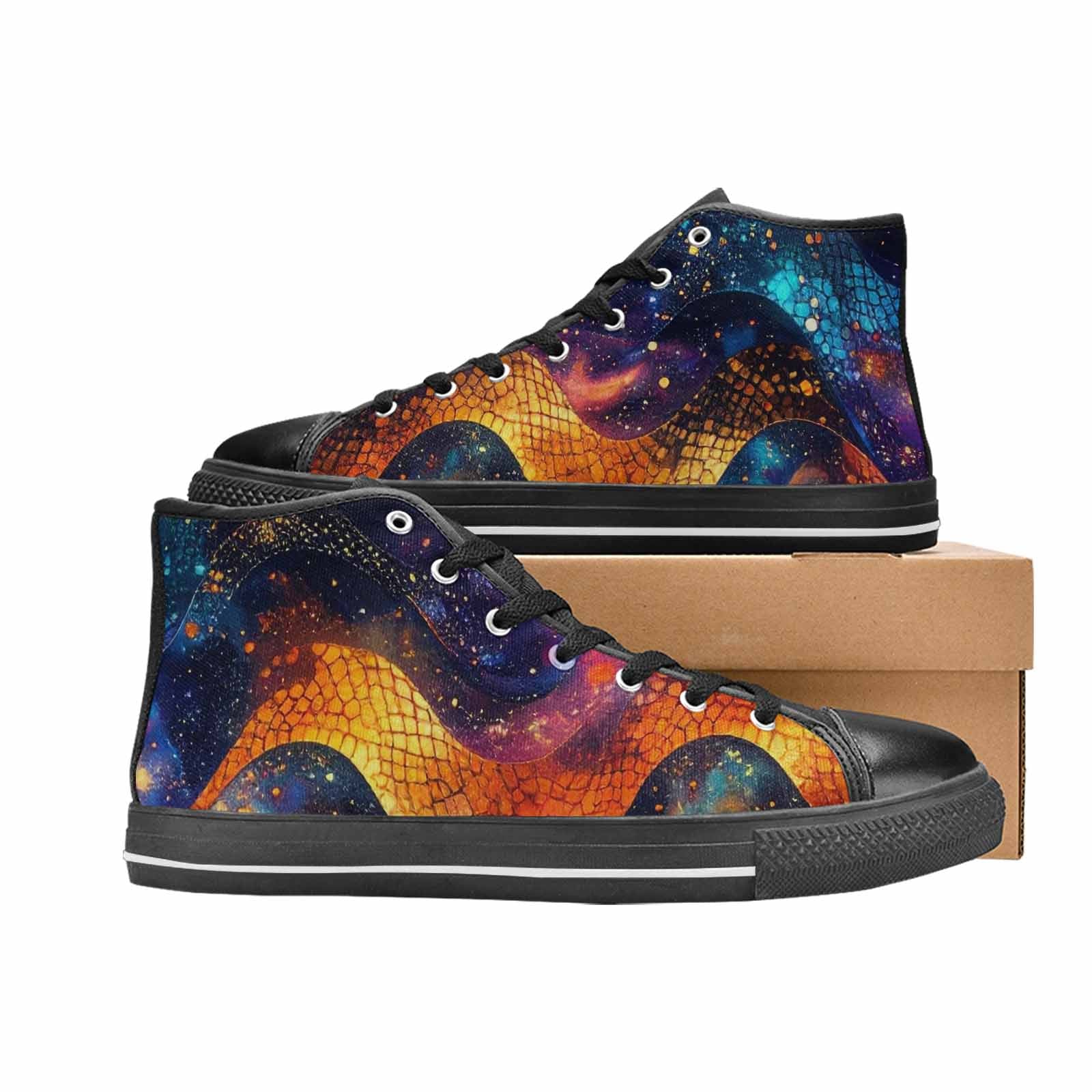 WOMEN'S Galaxy Snake Print High Top Canvas Vibrant Chaos Shoes