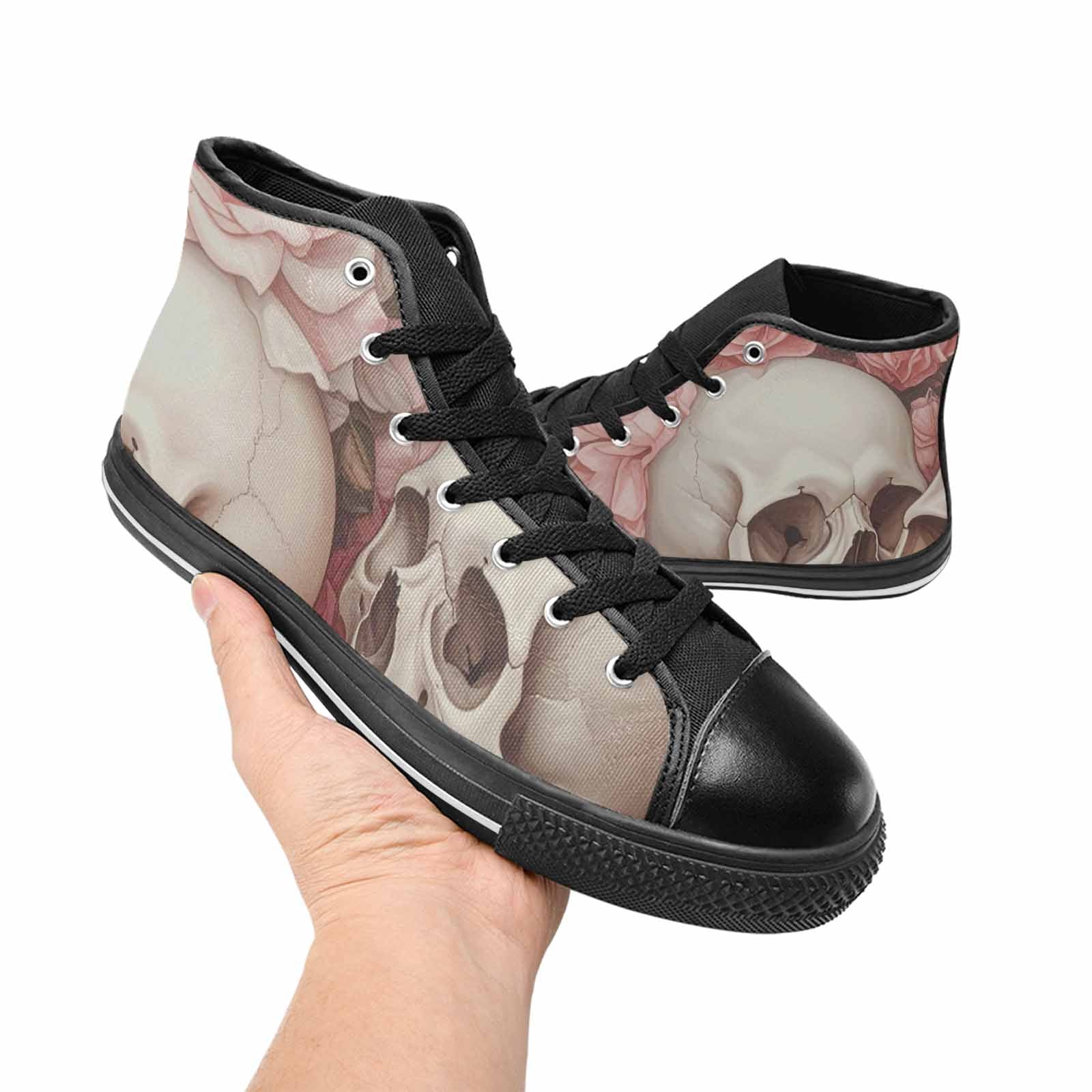 WOMEN'S Skulls Roses Soft Airbrush High Top Canvas Aesthetic Sneakers